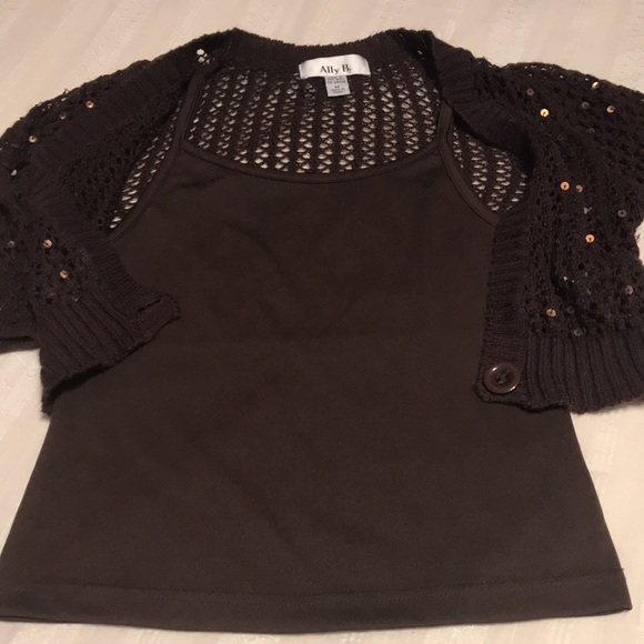 Girls Ally B. Brown and Gold Sequin Sweater Tank - Picture 3 of 8